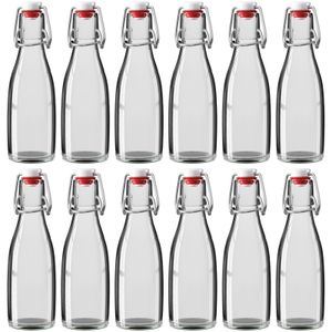 Wellgro 200 ml Glasflasche mit Bügelverschluss - 5,5 x 19 cm (ØxH) - Glas Flasche klar - Porzellanverschluss - Bügelverschlussflasche - verschiedene Mengen wählbar, Stückzahl:12 Stück