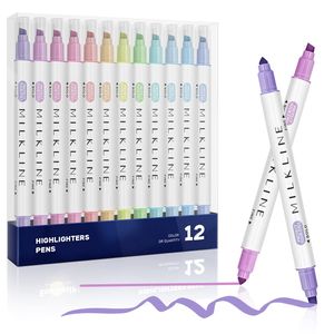 Textmarker, Dual Tip Sketch Marker, 12 Farben Pastell Textmarker, für Erwachsene und Kinder, Schulbedarf