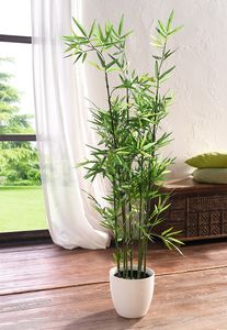 Pflanze 'Bambus' Grünpflanze Blüte Kunst Topf Tisch Deko Raum Kunststoffbambus