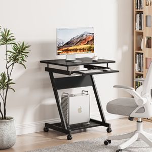 Iropro Schreibtisch Computertisch Schwarz PC Tisch mit Rollen Computerwagen Bürotisch 60x48x73cm