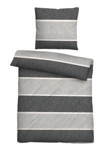 biberna melanżowa flanelowa pościel BLOCKSTREIFEN burzowa szarość 1x 155x220 cm + 1x 80x80 cm