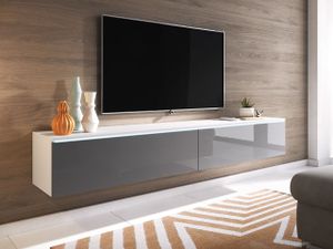 MIRJAN24 TV-Lowboard Detroit D180, Stilvoll TV-Tisch, 2 Türen, Modern Wohnzimmer (Weiß / Grau Hochglanz, mit Beleuchtung)