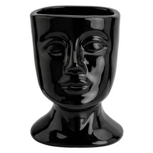 Keramik Blumentopf Gesicht Kopf  Kakteen für Sukkulenten Kräuter Schwarz Blumenkübel H 20cm D 12cm Modern Vase Glasiert
