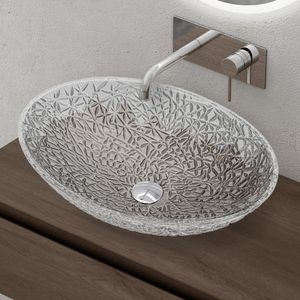 Mai & Mai Aufsatzwaschbecken Glaswaschbecken Handwaschbecken Waschbecken Glas Waschschale Oval Transparent BxTxH 50,5x36x15,5 cm Minerva05