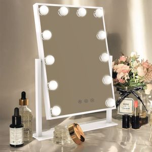 Hollywood Spiegel mit Prämie 12 dimmbaren LED-Leuchtmitteln (Kosmetikspiegel mit EU-Stecker), 3 Farblichter, Smart Touch, 360-Grad-Drehung