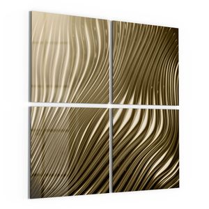 DEQORI Glasbild Echtglas 4x50x50 cm 'Goldenes Rillendesign' Wandbilder XXL groß