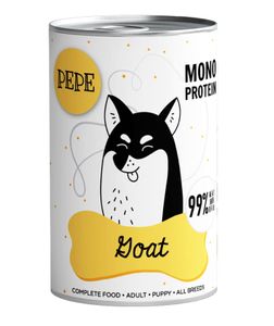 Paka Zwierzaka PEPE Karma mokra koza 99% 400g Zawiera 99% mięsa, cennych podrobów oraz rosołu z kozy
