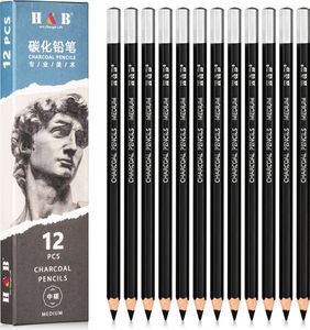 Uhlíkové ceruzky veľká sada 12 ks MEDIUM - ideálne pre umelcov.