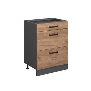 Vicco Küchenunterschrank R-Line, 60 cm mit Schubladen, ohne Arbeitsplatte, Goldkraft Eiche/Anthrazit