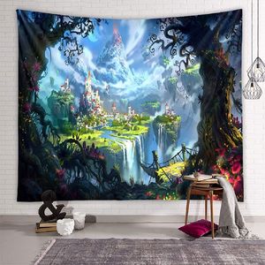 Wandteppich Psychedelic, Wandbehang Wandtuch Traumwaldhaus Tapestry Wall Hanging 180X230CM