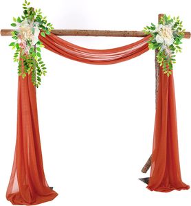 Hochzeitsbogen Hochzeit Vorhang Deko Querbehang Deko Gardinen mit 2 künstlichen Blumengirlanden,70*550cm,Orange