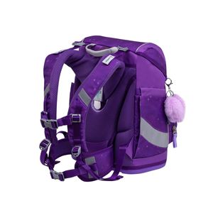 Belmil ergonomischer Schulranzen Set 4 -teilig für Mädchen 1-4 Klasse Grundschule mit Patch Set/Brustgurt, Hüftgurt/Magnetverschluss/sonstige Muster/lila(405-51 Purple Sky)