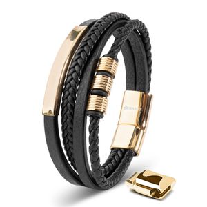 SERASAR | Armband Herren aus Leder "Brave" mit Geschenkschachtel und Edelstahl Verschluss | Farbe: Gold | Länge: 23cm