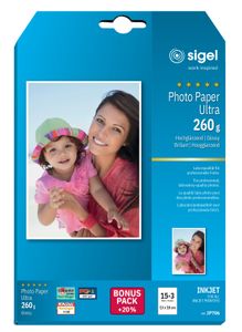 SIGEL IP706 Inkjet Fotopapier Ultra, hochglänzend, 260 g/m², 13x18 cm, 18 Blatt