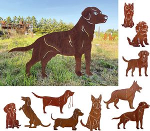 Gartenfigur Hund Labrador 85x61cm Gartenstecker Edelrost Gartendeko Wetterfest Rost Metall Rostfigur Hunde Figur Tier