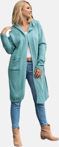 Lange schlichte Strickjacke mit praktischer Kapuze