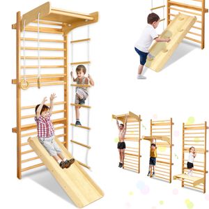 ACXIN Multifunktions Sprossenwand Set für Kinder, Holz Klettergerüst Indoor - Kletterwand, Klettergerüst - Bestes Fitnessstudio für alle Familie