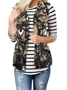 Damen Westen Ärmellos Leicht Weste mit Reißverschlusstaschen Jacke Herbstmantel Armeegrün -Tarnung,Größe L