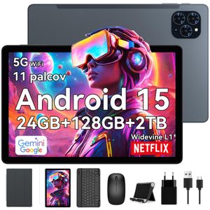 TABWEE 2025 T90 Tablet Android 16 11 palcov, 24GB (8+16) RAM+128GB ROM(2TB TF), 5G WiFi, s perom/myšou/klávesnicou, 8000mAh/16MP+8MP/Widevine L1/Gemini AI