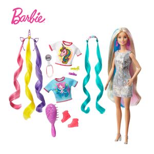 Barbie Fantasie-Haar Puppe (blond), Meerjungfrau- und Einhorn-Look, Anziehpuppe