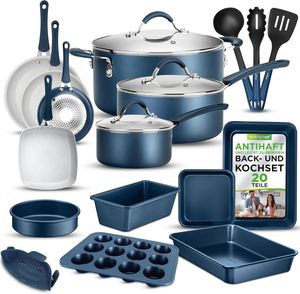 NutriChef 20-Teiliges Topfset, Pfannenset & Backformen Set Antihaft–Kochgeschirr–Induktions Töpfe & Pfannen: Kuchenbackform rund, Kastenform, Bratform NutriChef 20-Teiliges Topfset, Pfannenset & Backformen Set Antihaft–Kochgeschirr–Induktions Töpfe & Pfannen: Kuchenbackform rund, Kastenform, Bratform