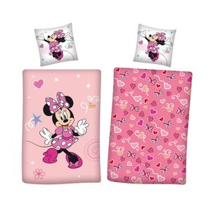Minnie Mouse Flanell Bettwäsche rosa Motiv mit Herzen und Schleifen 135x200 + 80x80 cm Bettwäsche Set für Mädchen