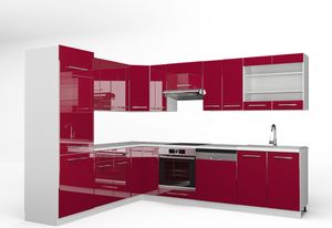 Vicco Eckküche Fame-Line, 227 x 60 cm ohne Arbeitsplatte, Bordeaux Hochglanz/Weiß/Weiß