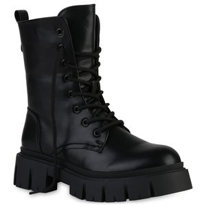 VAN HILL Damen Stiefeletten Plateau Boots Stiefel Profil-Sohle Schuhe 839450, Farbe: Schwarz, Größe: 38