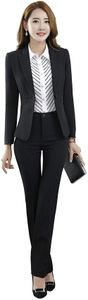 Damen Business Hosenanzuge Slim Fit Blazer Reverskragen Karriere Hosen Anzug Set, Farbe: Schwarze + Blazer +Hose, Größe: 36