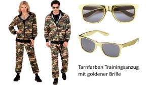 Set Tarnfarben Trainingsanzug Gr. S-XXL – Unisex - Militär mit Goldbrille S - 165-170cm