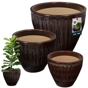 KOTARBAU® Keramik Blumentopf 3er Set Höhe 21/26/30 cm Blumenübertopf Braun Keramik glasiert & frostsicher Sukkulenten Topf Keramik Übertopf Orchideen Kakteen Topf Flower Pots Übertopf Set