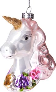 BRUBAKER Einhorn mit Blumenkranz - Handbemalte Weihnachtskugel aus Glas - Christbaumschmuck Figuren lustig Deko Anhänger Baumkugel - 9.5 cm