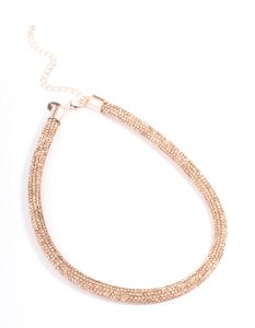 Rose Gold Skinny Diamante Tube Necklace