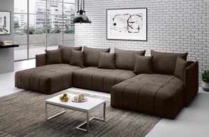 FURNIX U-Form-Sofa ASVIL Wohnzimmersofa mit Schlaffunktion und Bettkasten MH20 Braun