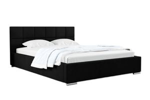 FURMEB24 - CARLO 120 x 200 cm - Postel s pružinovou skříní a podnožkou včetně matrace Belluci Classic - Čalouněná postel s dřevěným rámem - Manželská postel s vysokým podhlavníkem - Čalouněná - černá