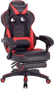 WOLTU Gaming Stuhl Racing Stuhl Bürostuhl Schreibtischstuhl Sportsitz mit Kopfstütze und Lendenkissen Fußstütze Kunstleder Rot