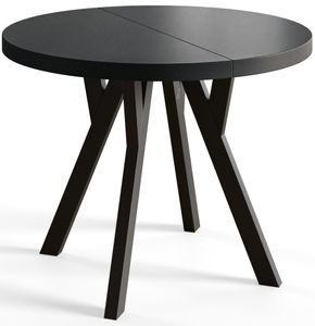Kulatý jídelní stůl OVO, rozkládací průměr stolu: 120 cm až 220 cm, barva stolu v obývacím pokoji: černá, s dřevěnými nohami v černé barvě