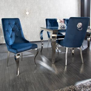 riess-ambiente Eleganter Stuhl MODERN BAROCK royalblau Samt mit silbernem Löwenkopf Esszimmerstuhl Essstuhl