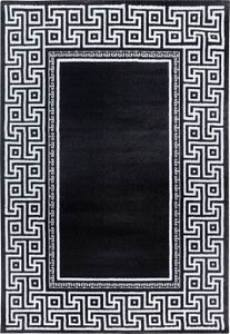 Teppium Teppich Wohnzimmer Modern Mäander Design Teppich, Kurzflor Teppich, Weich und Pflegeleicht, Schwarz, 160 x 230 cm