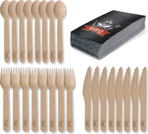 Amscan - BBQ Party Set - Holz-Besteck (24 Teile) + Servietten (20 Stück) Besteck Party grillen