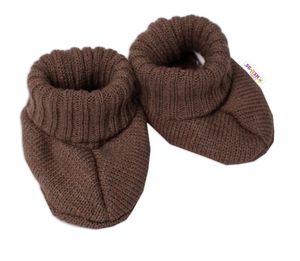 Baby Nellys  Pletené botičky/capáčky STAR Hand Made, hnědé, vel. 68/74