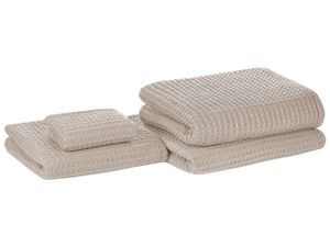 BELIANI Badehandtuch Set mit Badematte 4-teilig Beige Baumwolle Zero-Twist-Garn verschiedene Größen Badezimmer Ausstattung