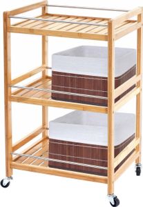 Rollwagen MCW-D91, Rollregal Allzweckwagen, 3 Ebenen mit 2x Aufbewahrungskorb MCW-C21 Bambus braun