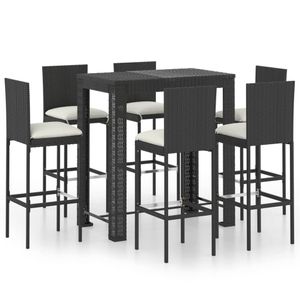 vidaXL 7-tlg. Gartenbar-Set mit Kissen Poly Rattan Schwarz