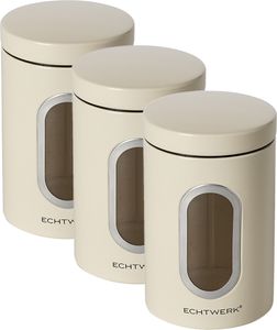 Echtwerk Vorratsdose 3er Set - Metalldose mit luftdichtem Deckel und großem Sichtfenster, Farbe:Creme
