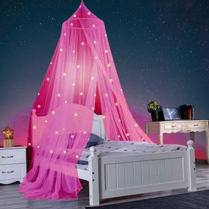 1 Set Dome Bett Baldachin faltbare Leuchten in den Dunkeln Polyester Sterne Prinzessin Baldachin Schlafzimmer Dekor Haushaltsdarsteller-Rosa ,Größen:S
