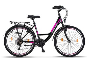 Chillaxx Bike Strada Premium City Bike in 26 und 28 Zoll - Fahrrad für Mädchen, Jungen, Herren und Damen - 21 Gang-Schaltung - Hollandfahrrad Citybike, Farbe:Schwarz V-Bremse, Größe:26 Zoll