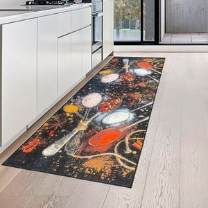 Waschbarer Küchenläufer Teppich mit Gewürzen in gelb rot Größe - 80 x 200 cm