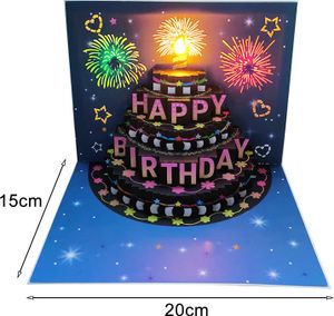3D-Fly-out-Geburtstagskarte, leichte Musik, alles Gute zum Geburtstag, leuchtende Grußkarte mit Kuchen-Design, interaktive Geburtstagskarte
