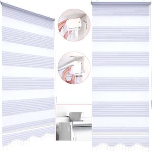 Doppelrollo Duorollo Zebra Rollo ohne Bohren Weiß Raffrollo mit Perlen Jalousien 60 cm-200 cm